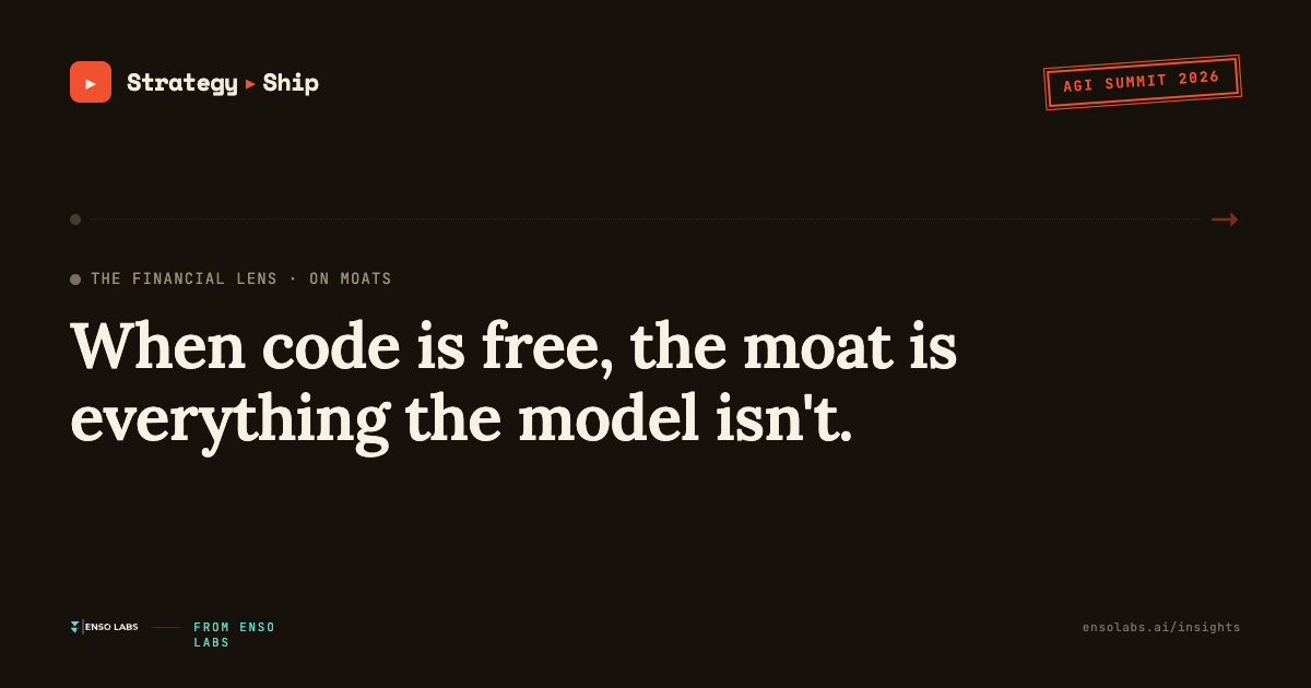 When code is free, the moat is everything the model isn't — field notes from AGI Summit 2026